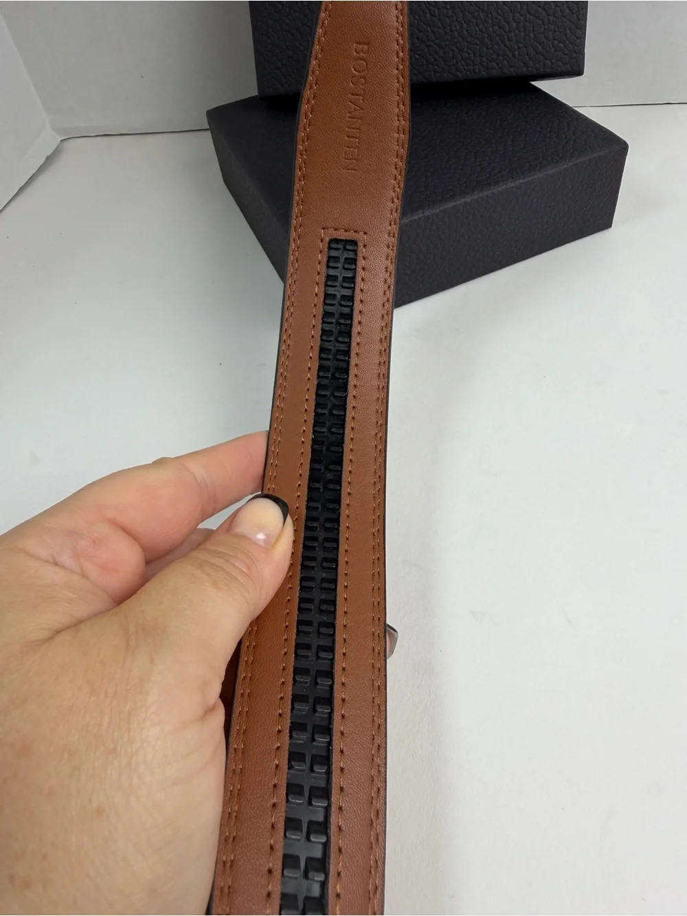 Bostanten Leather Belt Mens  Brown Automatic Buckle 42-48 Inches New